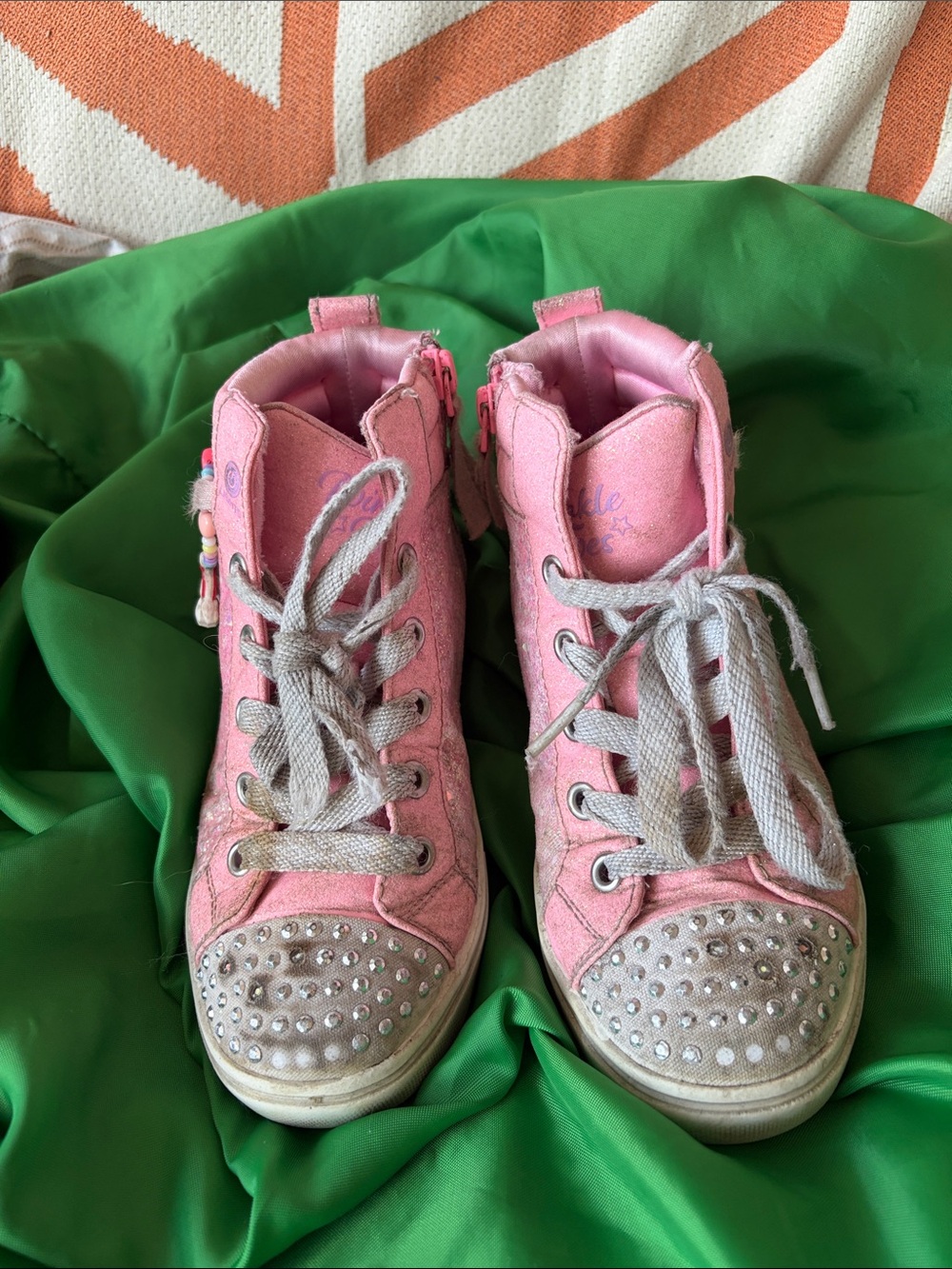 Girls Pink High-Top Sparkle Sneakers with Studded Toe